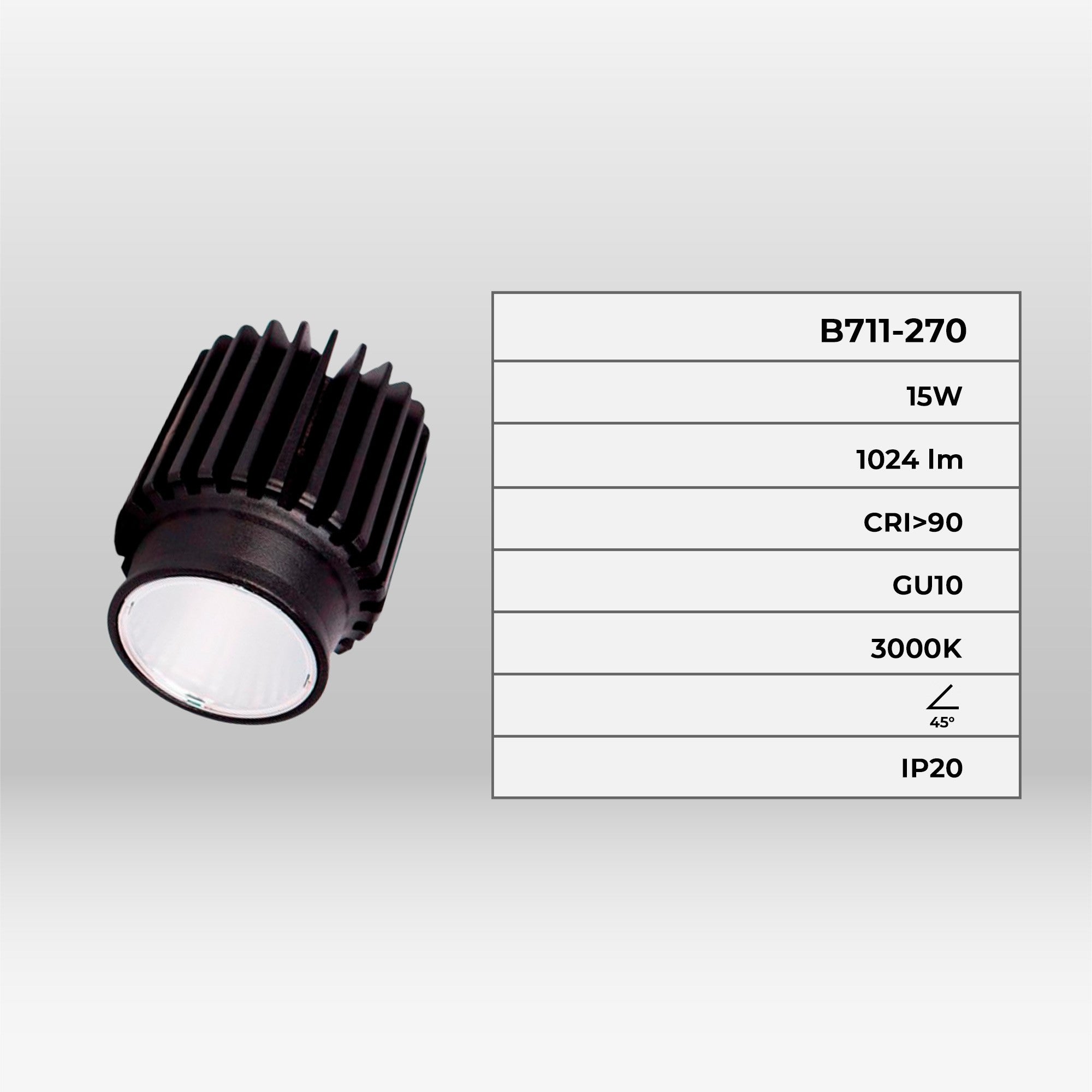 Módulo LED 15W para aro downlight MR16/GU10 - 45º - CRI 90 (36)