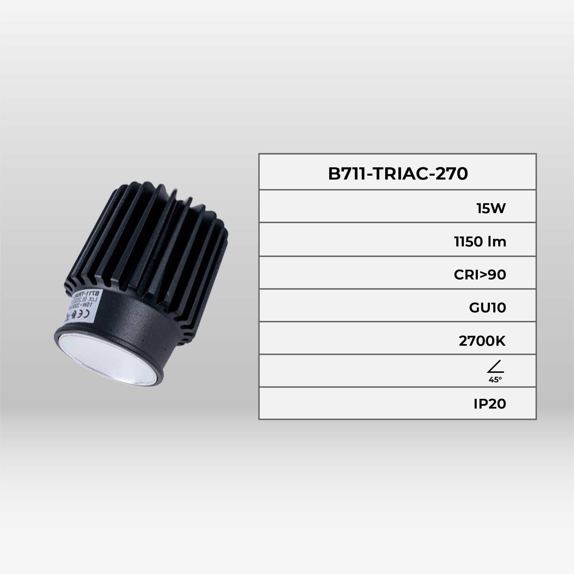 Módulo LED 15W para aro downlight MR16/GU10 - Regulable por TRIAC - 45º - CRI 90 (18)