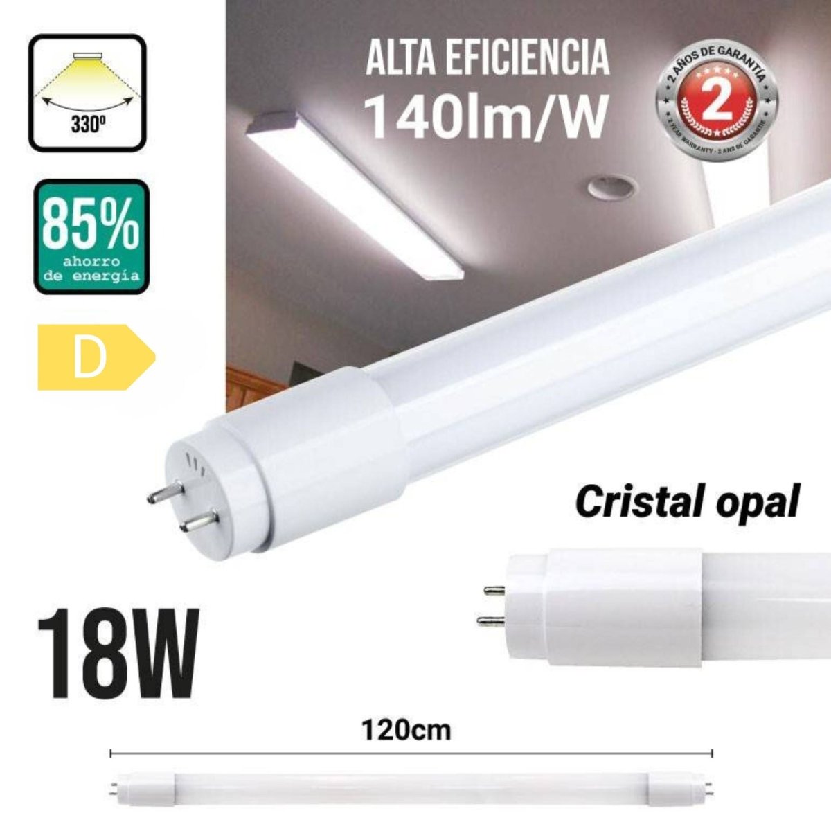 Tubo LED 120cm T8 - 18W - 140 lm/W - Barcelona Led-