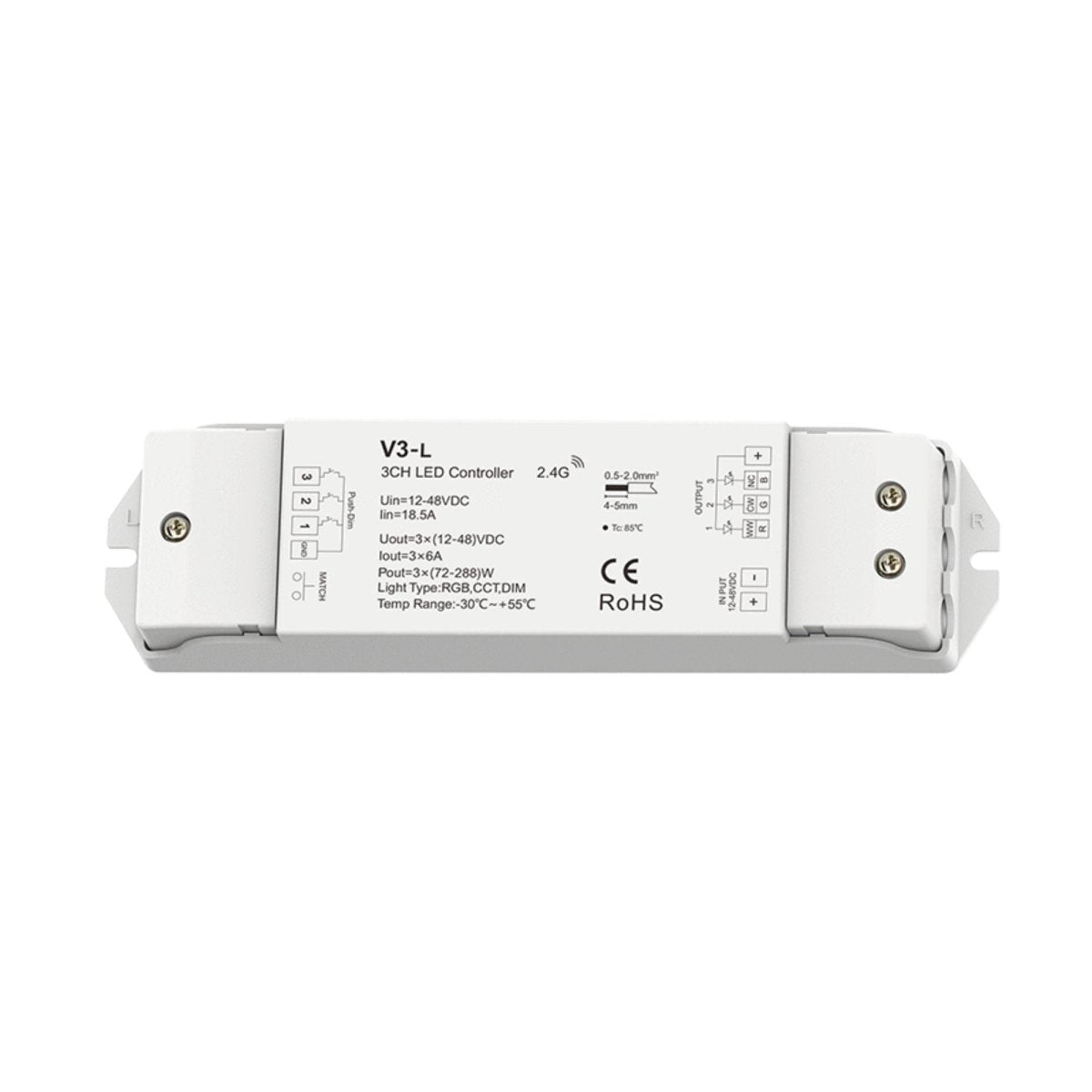 Controlador RGB / CCT / Monocolor 12-48V DC - 18A (6A/canal) - RF 2.4G - PUSH dimmer - Skydance - Barcelona Led-Control y regulación