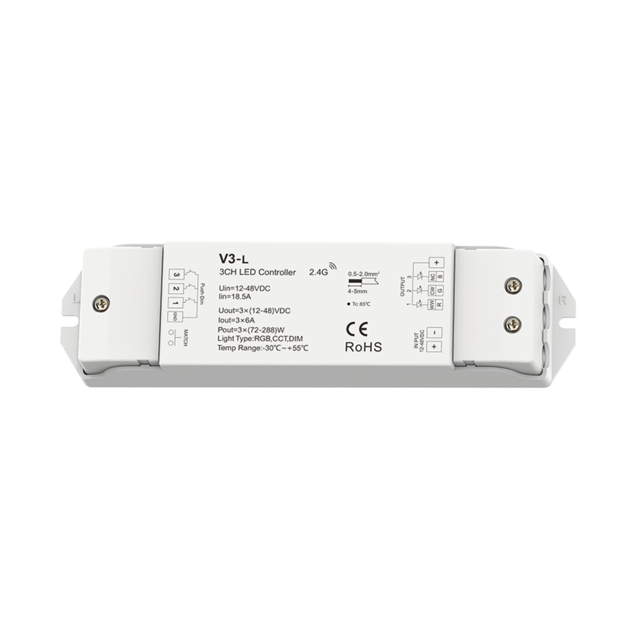 Controlador RGB / CCT / Monocolor 12-48V DC - 18A (6A/canal) - RF 2.4G - PUSH dimmer - Skydance (3)