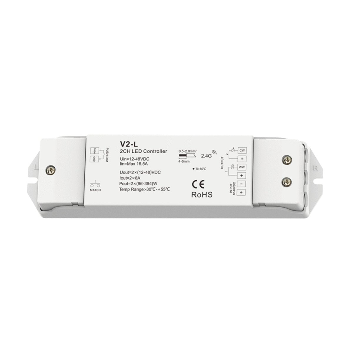 Controlador CCT 12-48V DC - 16A (8A/canal) - RF 2.4GHz - PUSH dimmer - Skydance - Barcelona Led-Control y regulación