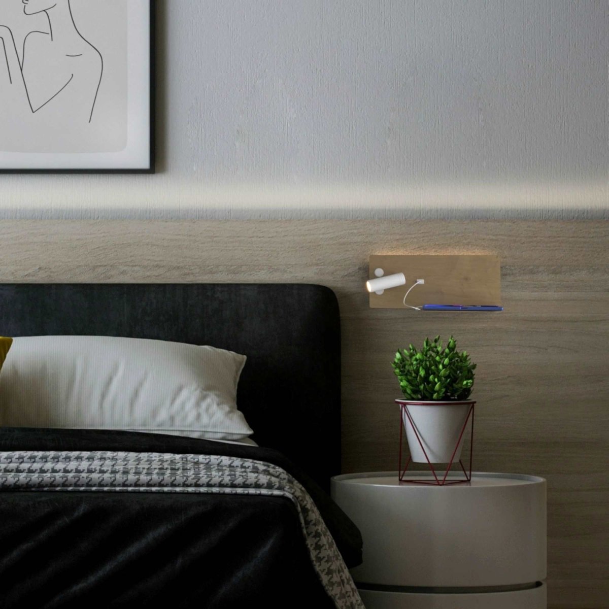 Aplique de pared para lectura con puerto USB "Kerta" - Iluminación doble - 3W+7W - Barcelona Led-Decoración