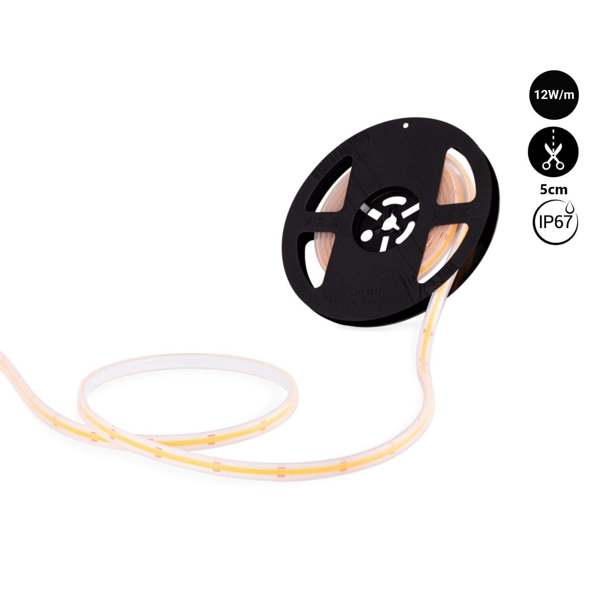 Tira LED COB 24V DC - 12W/m - 10mm - IP67 - Rollo de 5 metros - Corte cada 5cm - Barcelona Led-