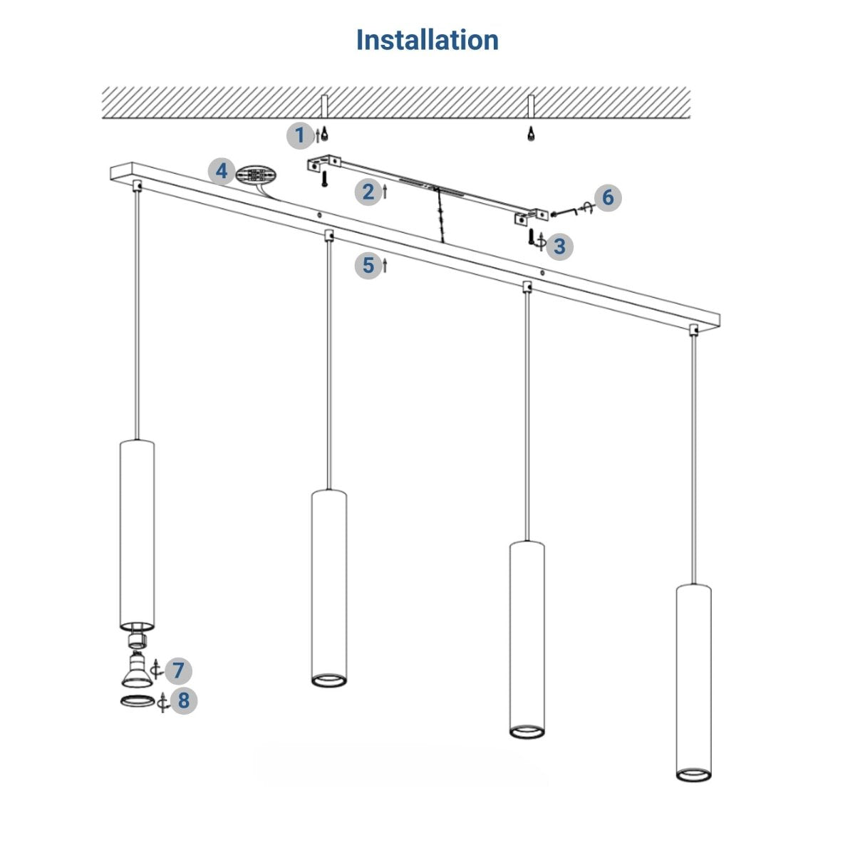 Lámpara colgante minimalista cuádruple "Bila 4" - GU10 - Barcelona Led-Decoración