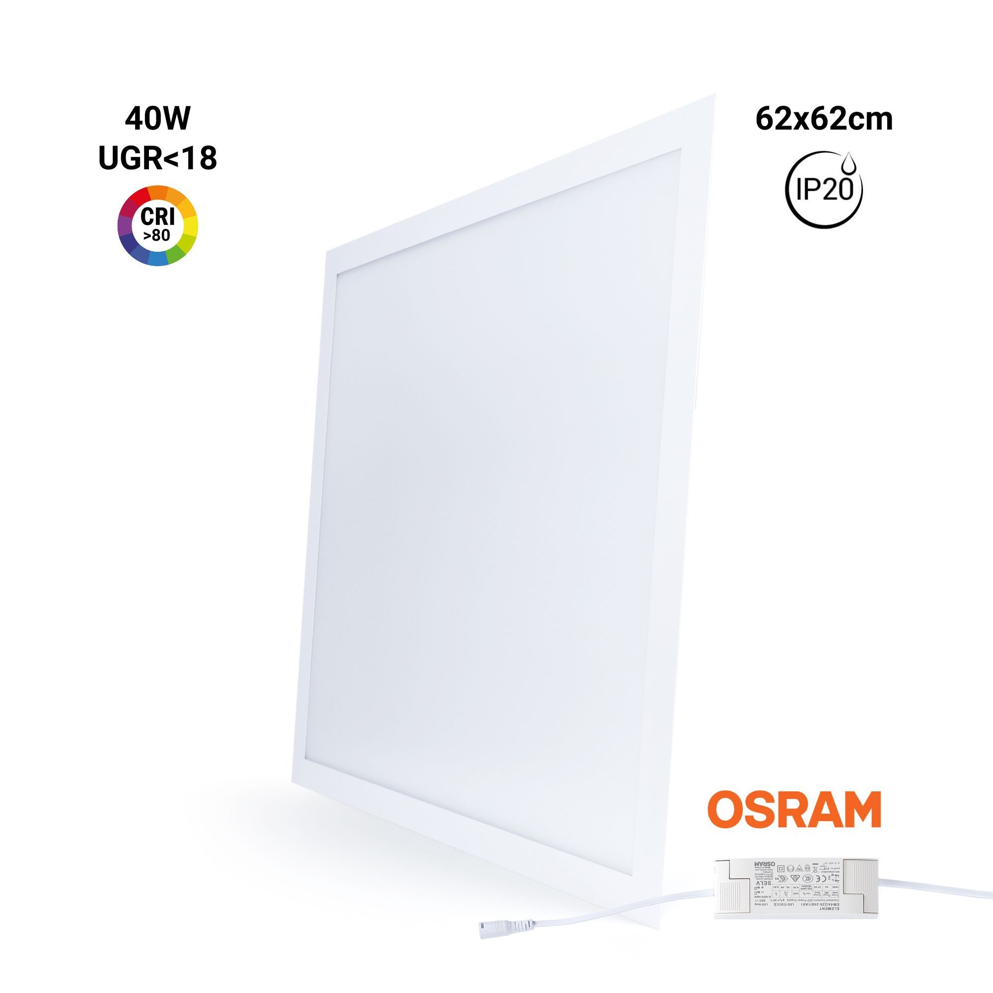 Panel LED empotrable Backlight 62x62cm - 4800lm - Driver Osram- 40W - UGR18 - IP20