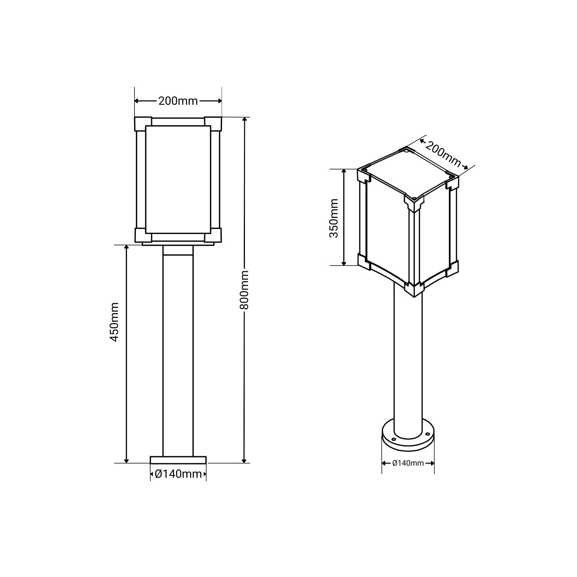 Farola de jardín tipo bolardo "Glass House" - 80cm - E27 (3)