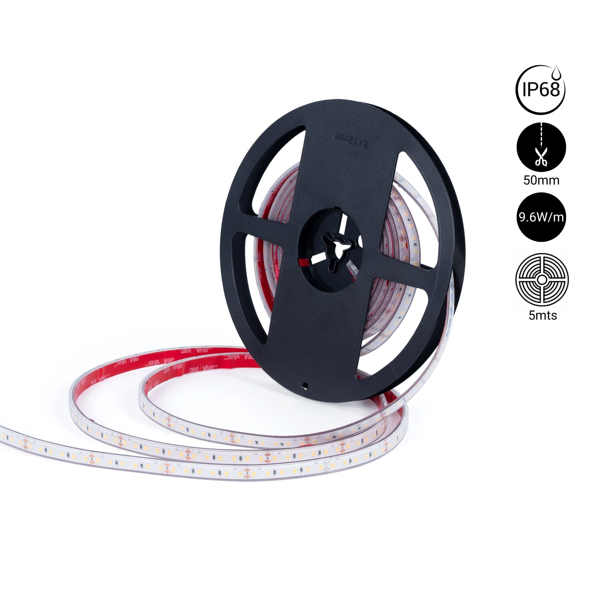 Tira LED 24V DC sumergible - Monocolor - 9.6W/m - 10mm - IP68 - 5 metros - 120ch/m (5)