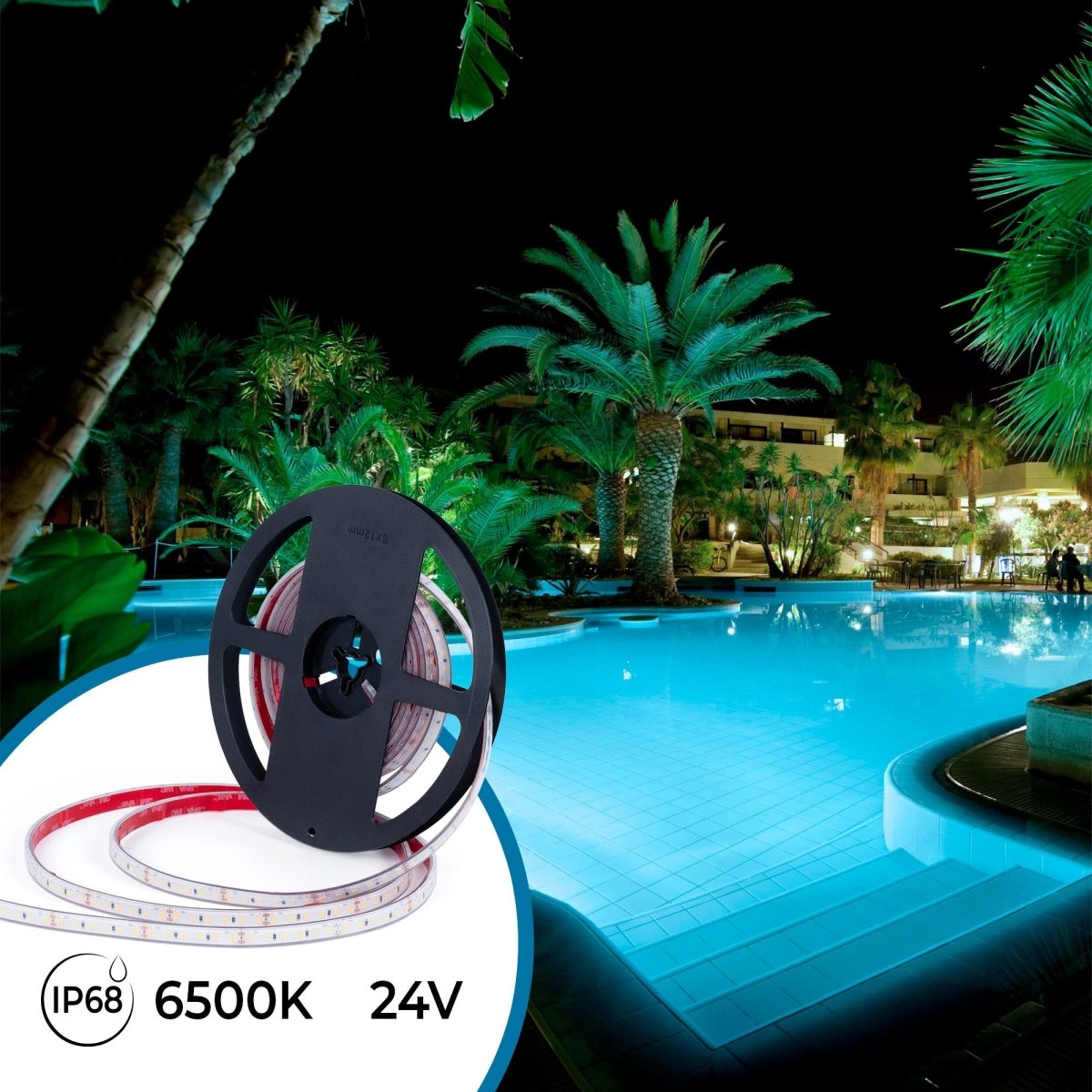 Tira LED 24V DC sumergible - Monocolor - 9.6W/m - 10mm - IP68 - 5 metros - 120ch/m - Barcelona Led-