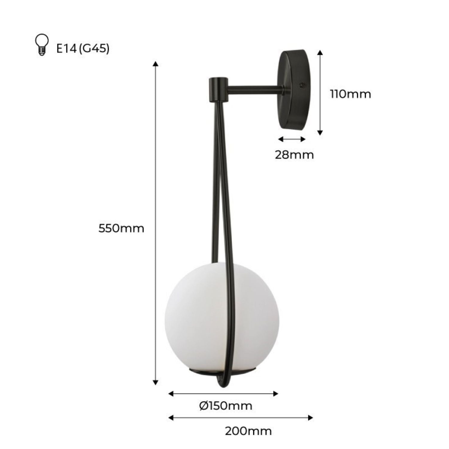 Aplique de pared bola cristal "Clara" - E14 (18)