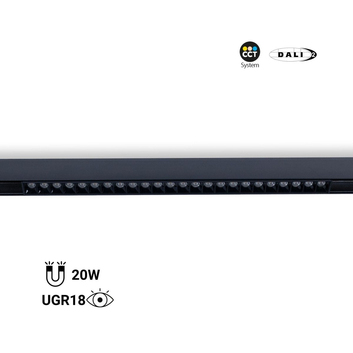 Foco lineal para carril magnético 48V CCT - 20W - Regulación DALI-2 - UGR18 - Barcelona Led-