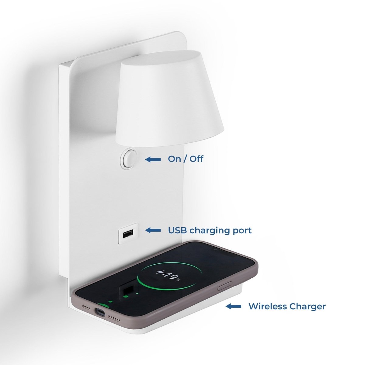 Aplique de pared para lectura con puerto USB "BASKOP W" - 6W - Base carga inalámbrica - Barcelona Led-Decoración