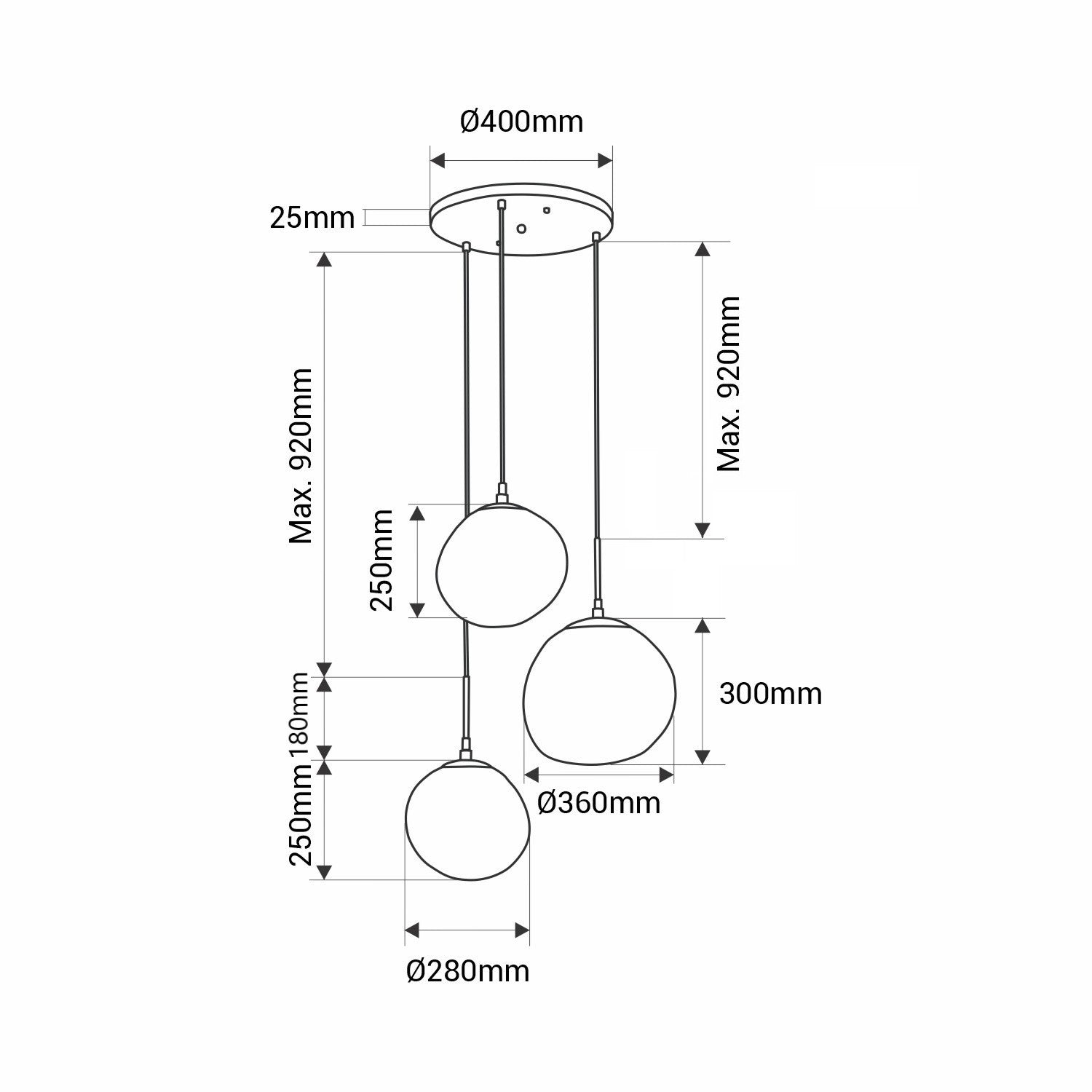 Lámpara colgante cristal triple "KADNIS" - 3 x E27 (22)