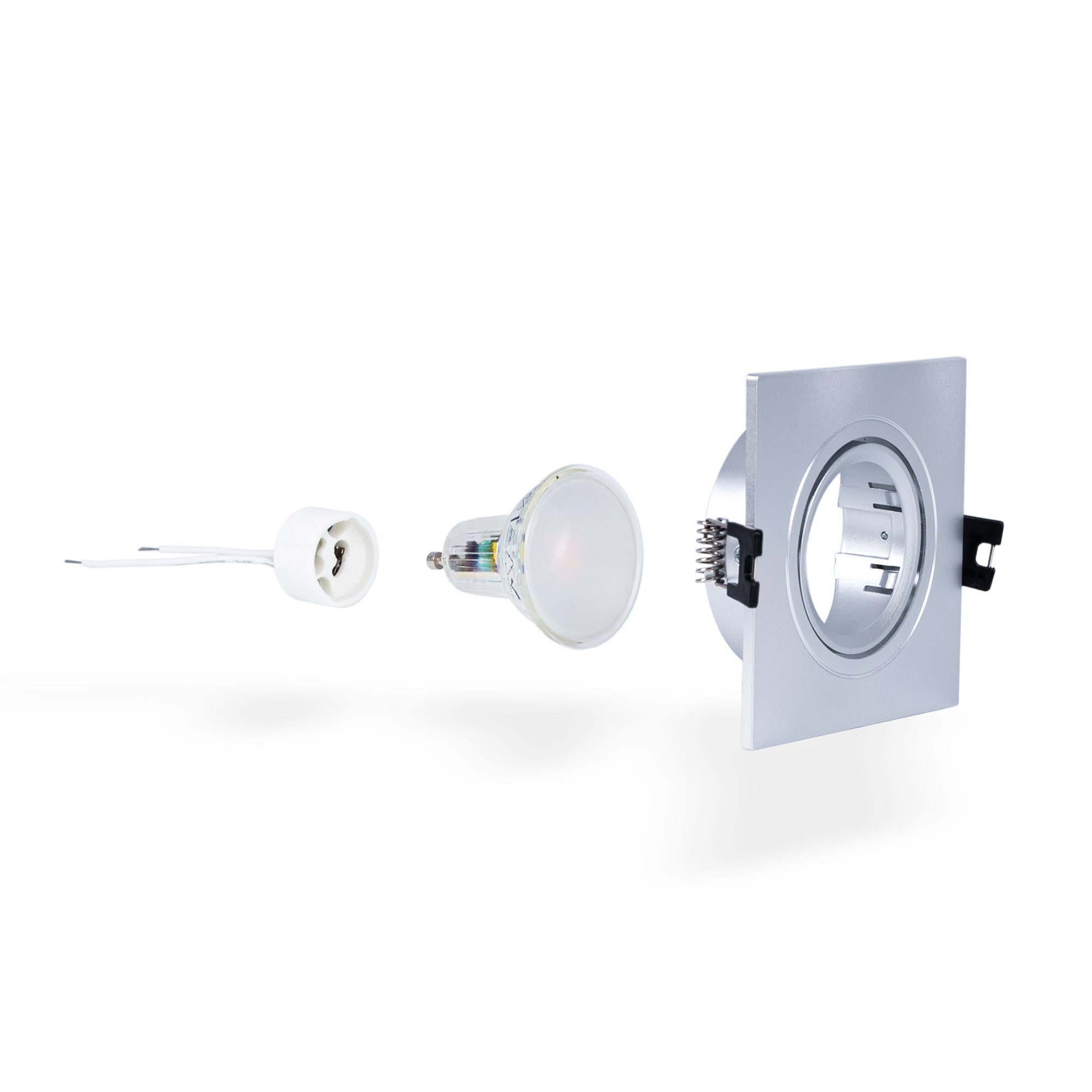 KIT Aro downlight cuadrado 93x93mm (plata) + Bombilla GU10 6W + Portalámparas (17)