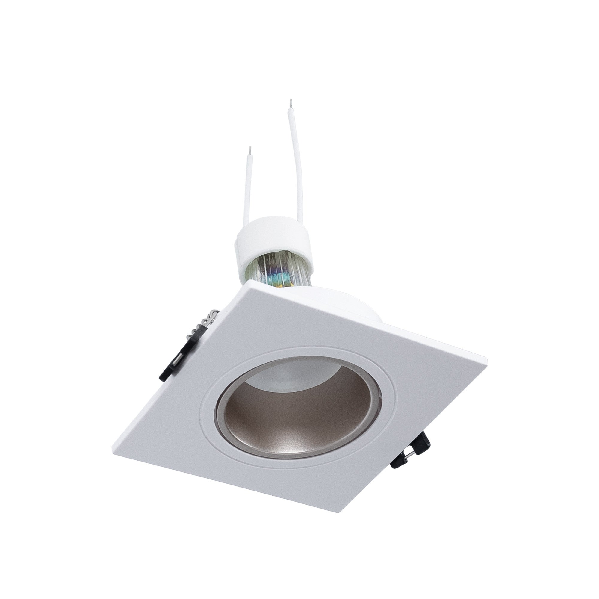 KIT Aro downlight cuadrado 93x93mm (blanco/champagne) + Bombilla GU10 6W + Portalámparas