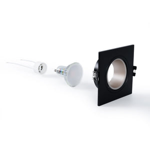 KIT Aro downlight cuadrado 93x93mm (negro/champagne) + Bombilla GU10 6W + Portalámparas (20)