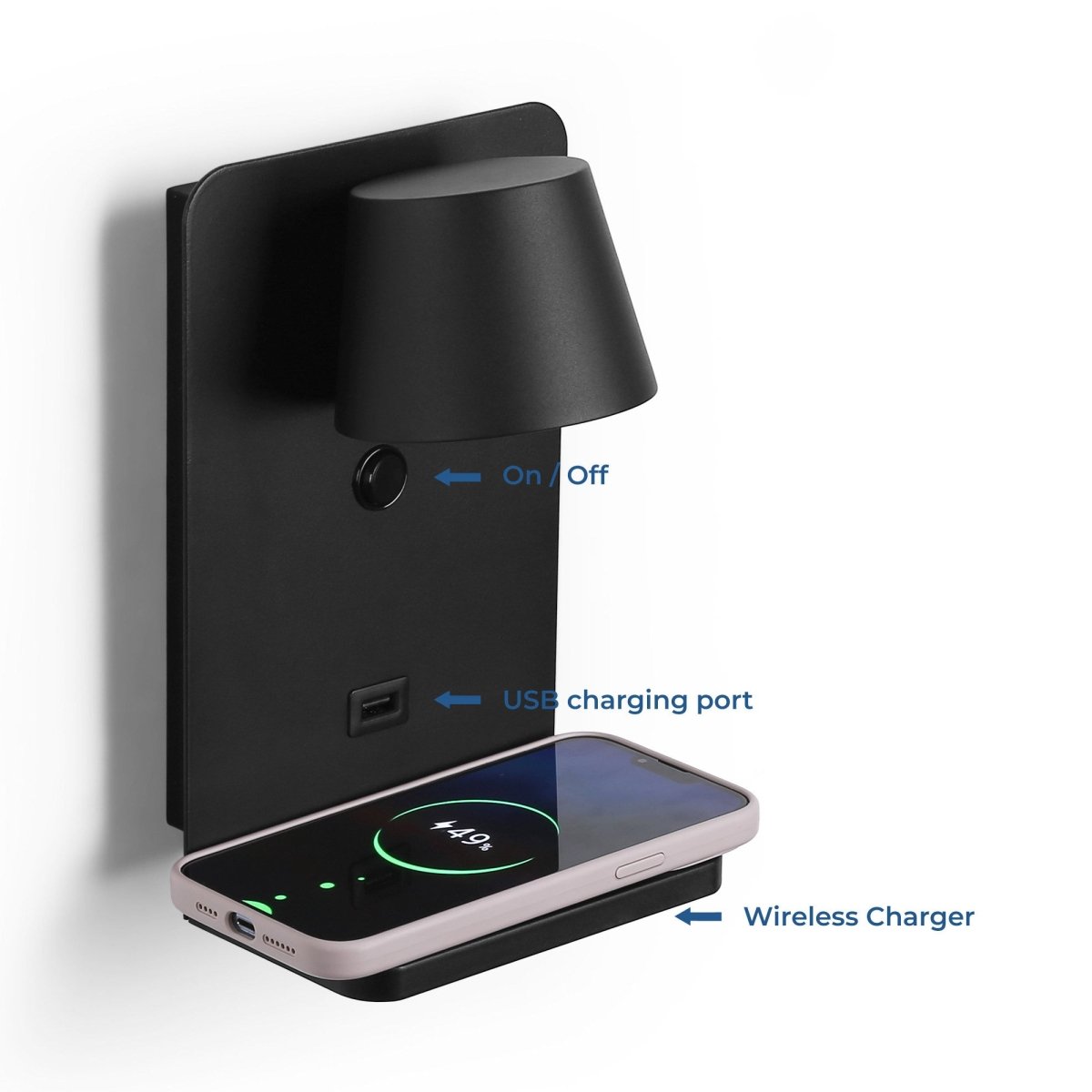 Aplique de pared para lectura con puerto USB "BASKOP W" - 6W - Base carga inalámbrica - Barcelona Led-Decoración