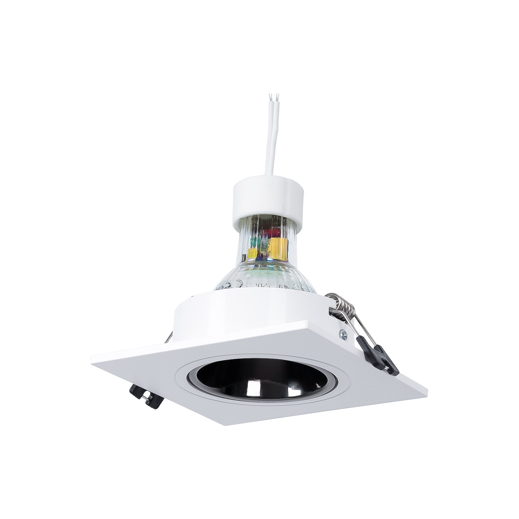 KIT Aro downlight cuadrado 93x93mm (gris/blanco) + Bombilla GU10 6W + Portalámparas (19)