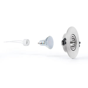 KIT Aro empotrable Ø110mm (plateado) + Bombilla GU10 6W + Portalámparas (15)