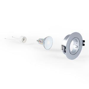 KIT Aro empotrable basculante Ø90mm (blanco) + Bombilla GU10 6W + Portalámparas (33)