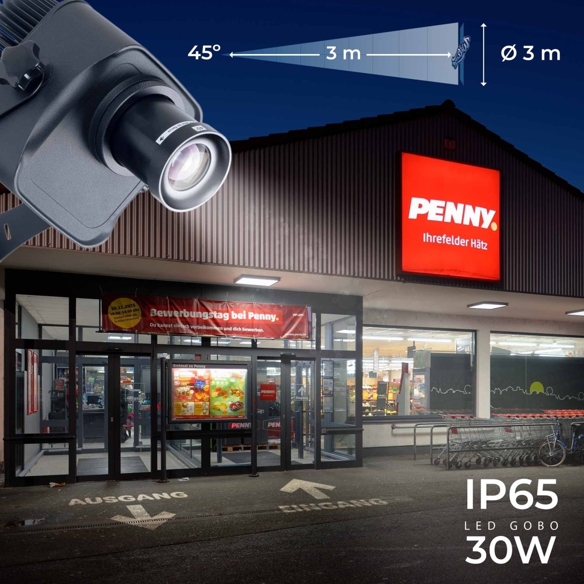 Proyector de logos LED GOBO 30W - Óptica 45° - Exterior - Rotativo - Barcelona Led-Signage