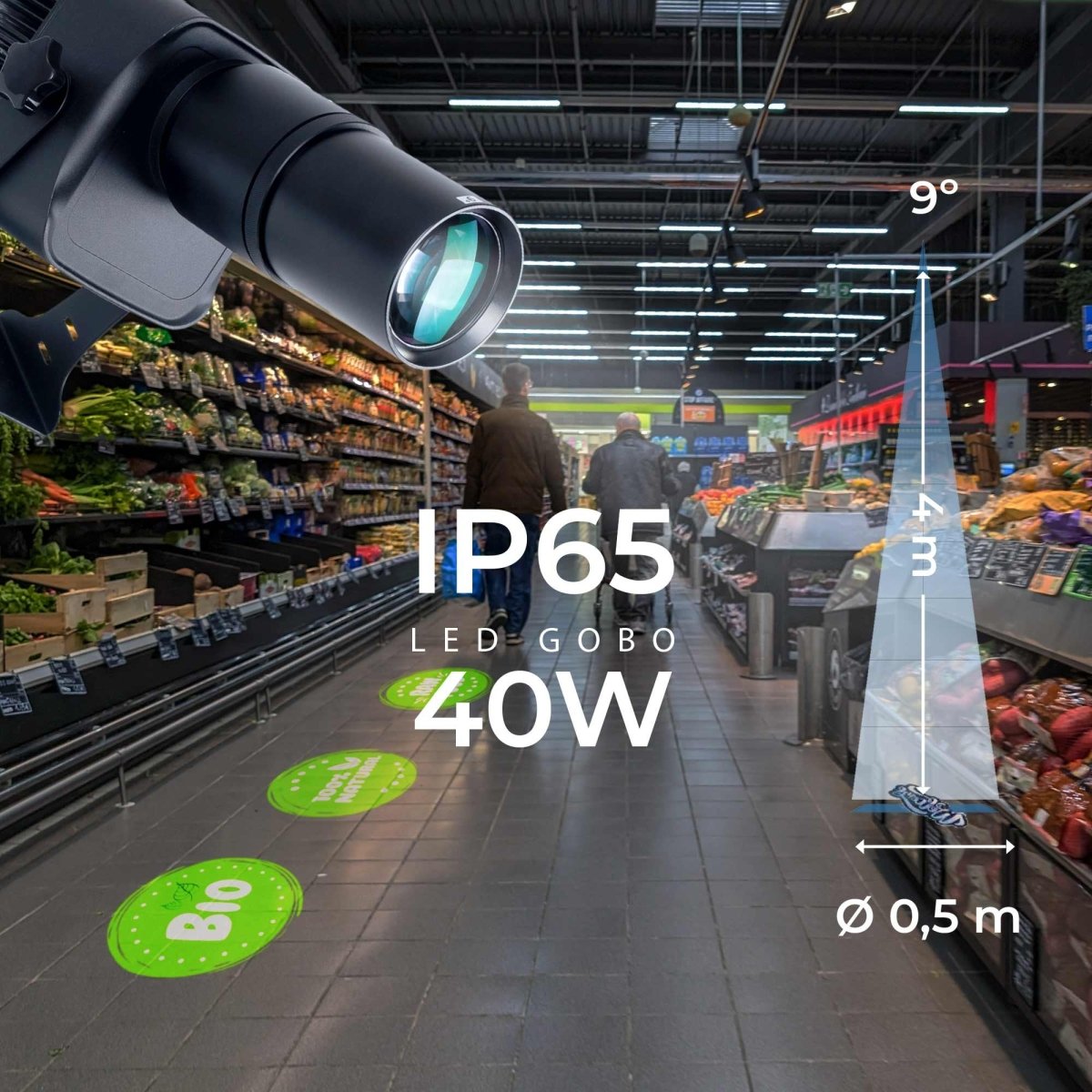 Proyector de logos LED GOBO 40W - Óptica 9° - Exterior - Rotativo - Barcelona Led-Signage