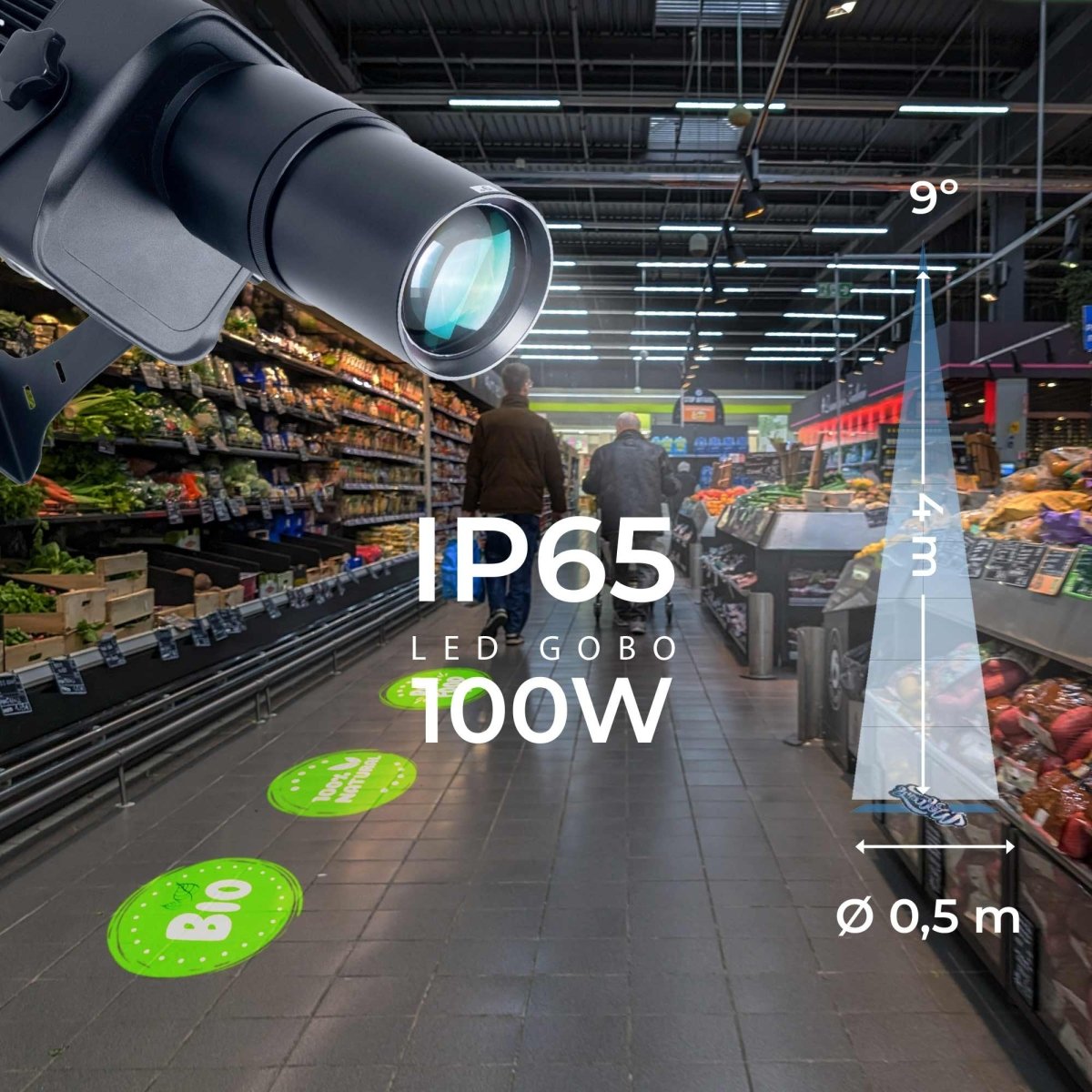 Proyector de logos LED GOBO 100W - Óptica 9° - Exterior - Rotativo - Barcelona Led-Signage