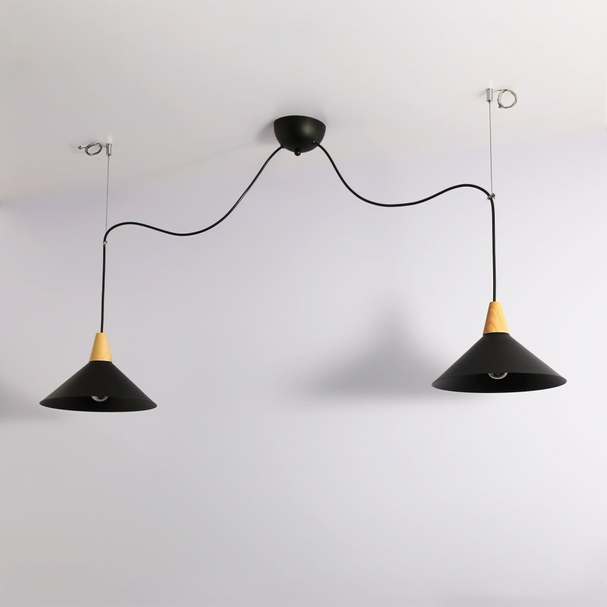 Lampara colgante doble metal y madera  "Selroom" - 2xE27 - Barcelona Led-Decoración