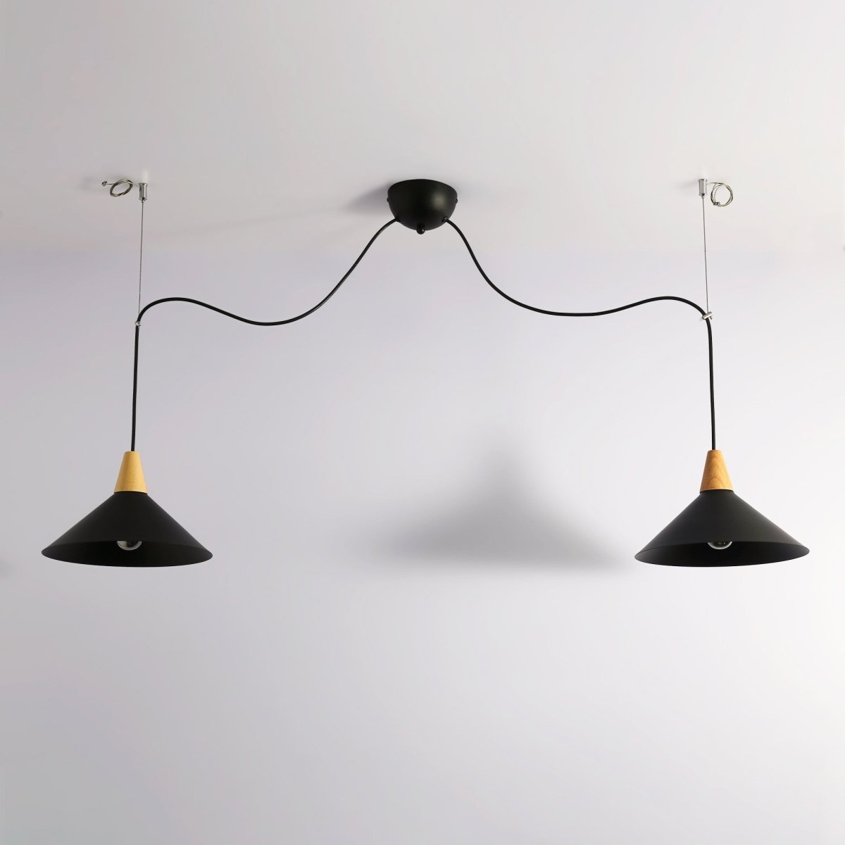 Lampara colgante doble metal y madera  "Selroom" - 2xE27 - Barcelona Led-Decoración