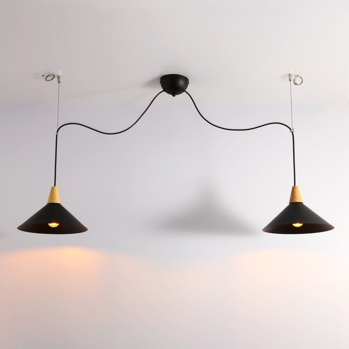 Lampara colgante doble metal y madera  "Selroom" - 2xE27 - Barcelona Led-Decoración