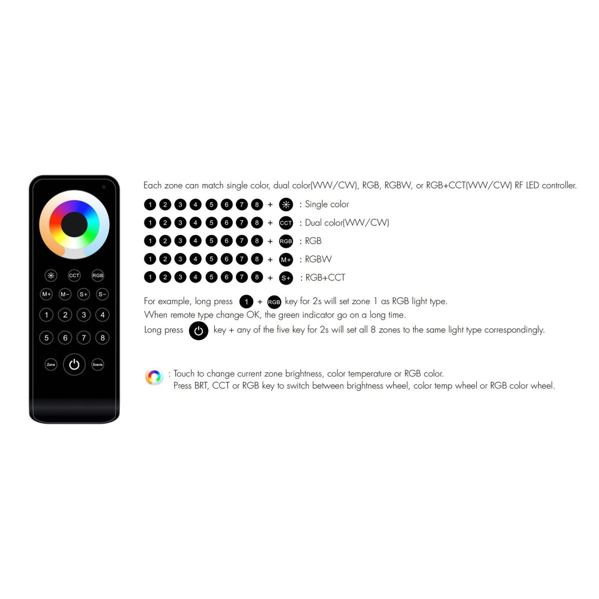 Mando a distancia LED monocolor / CCT / RGB / RGBW / RGB + CCT - 8 zonas / 8 escenas - SK-RS10 - Skydance - Barcelona Led-Control y regulación