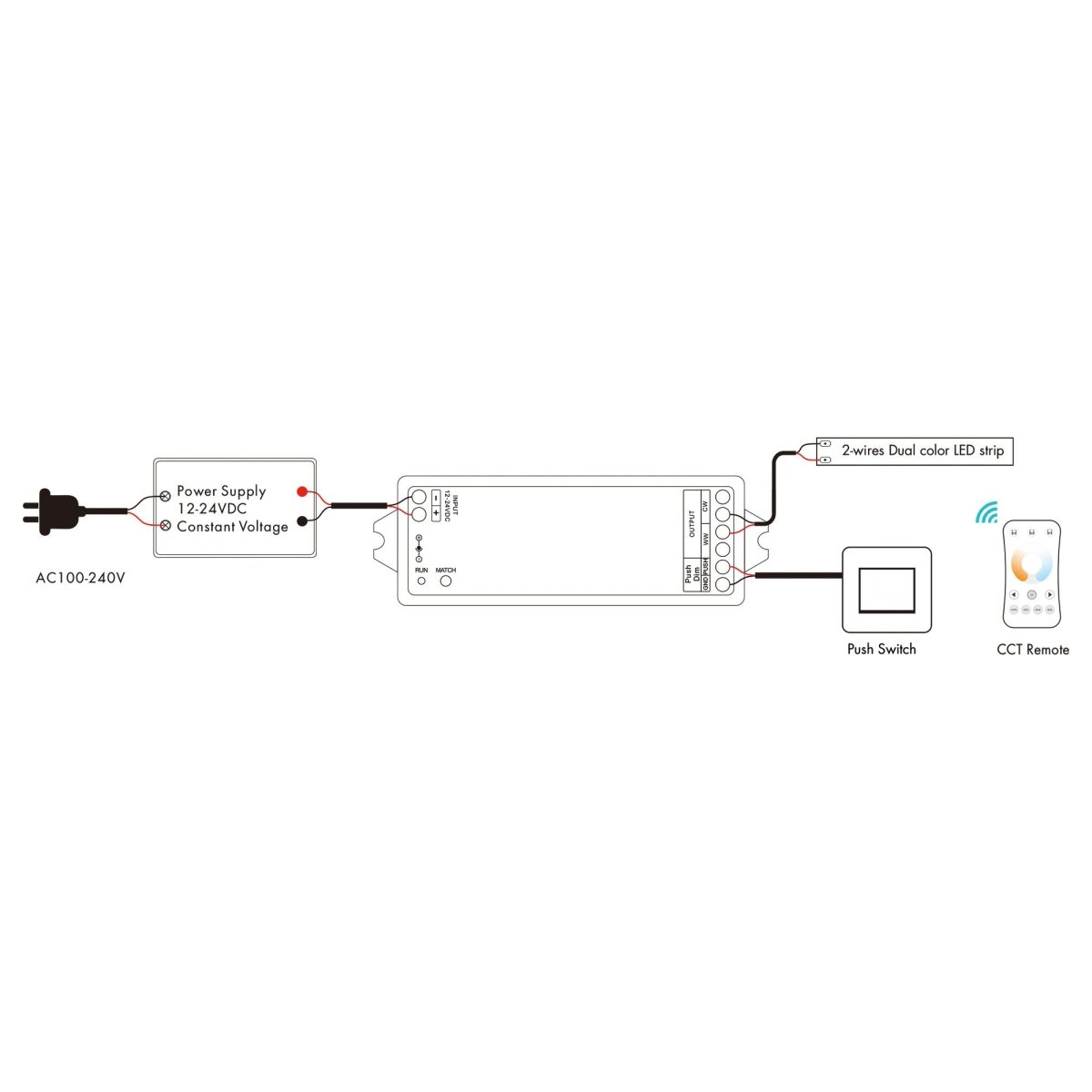 Controlador CCT 12-24V DC - 2 hilos - 5A - RF 2.4GHz - PUSH dimmer - Skydance - Barcelona Led-Control y regulación