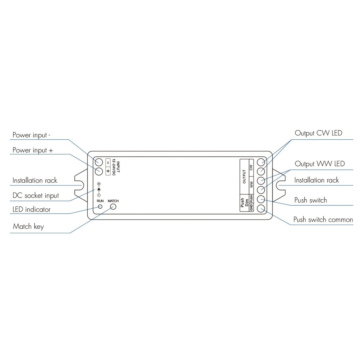 Controlador CCT 12-24V DC - 2 hilos - 5A - RF 2.4GHz - PUSH dimmer - Skydance - Barcelona Led-Control y regulación