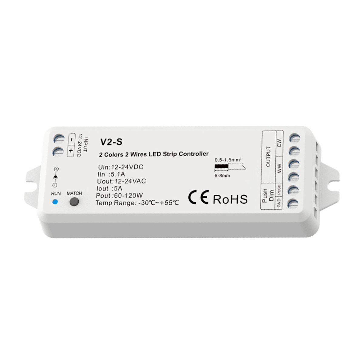 Controlador CCT 12-24V DC - 2 hilos - 5A - RF 2.4GHz - PUSH dimmer - Skydance - Barcelona Led-Control y regulación