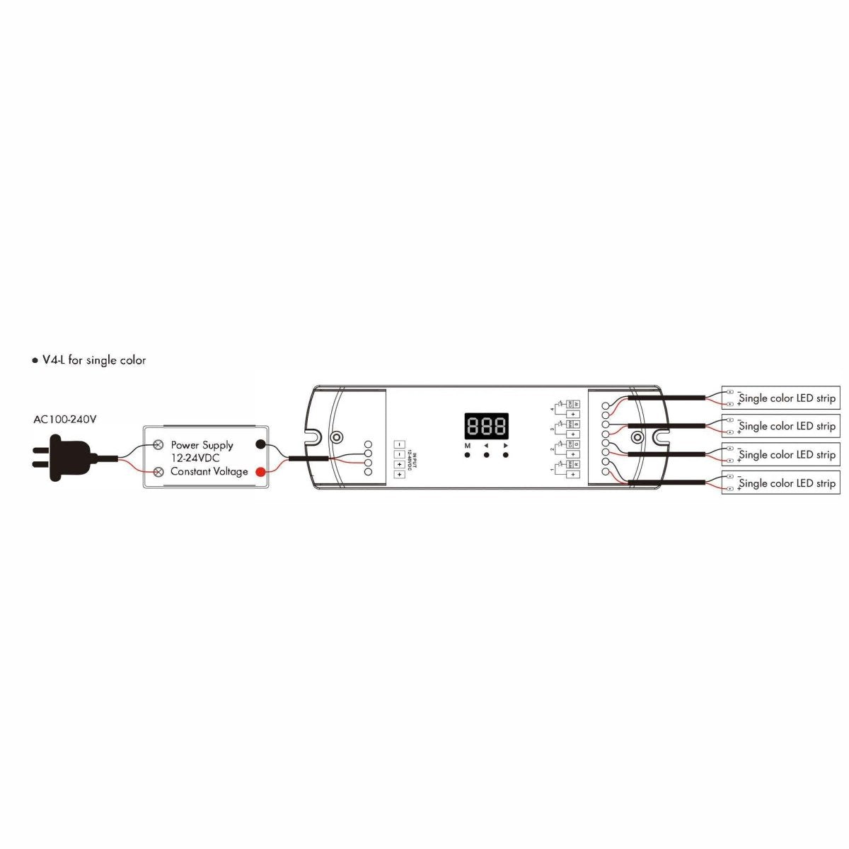 Controlador monocolor/ CCT/ RGB/ RGBW 12-24V DC - 4 canales - Programable - RF 2.4GHz - Skydance - Barcelona Led-Control y regulación