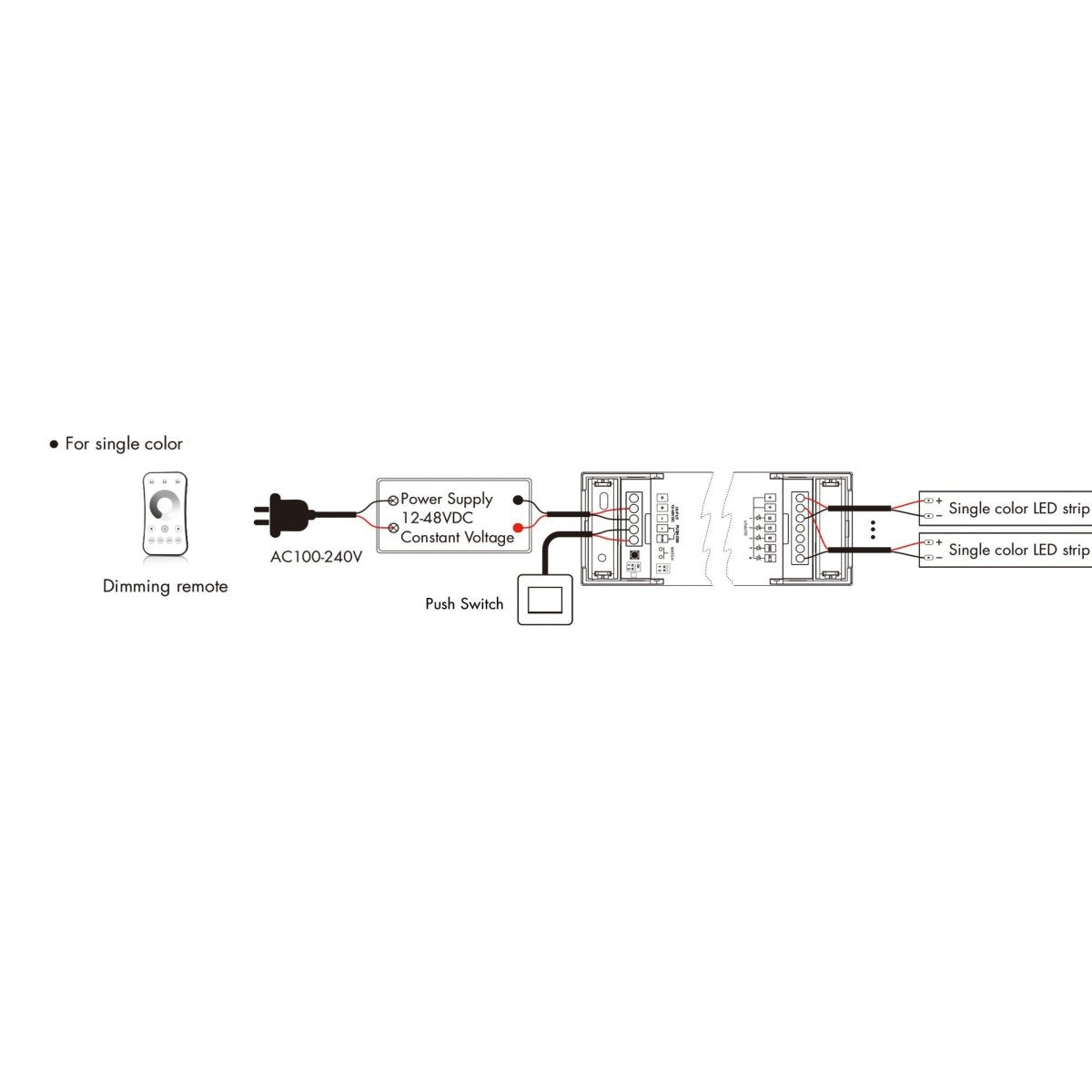 Controlador Monocolor / CCT / RGB / RGBW / RGB + CCT 12-48V DC - 5 en 1 - RF 2.4GHz - PUSH dimmer - Skydance - Barcelona Led-Control y regulación