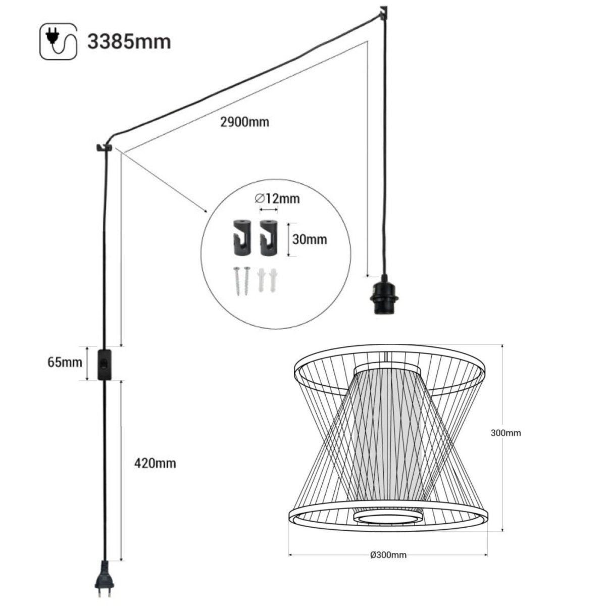 Lámpara colgante de bambú "Rise" con interruptor y enchufe - Barcelona Led-Decoración