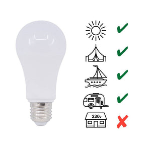 Bombilla 10-36V 7W E27 A60 para caravanas, camping y embarcaciones