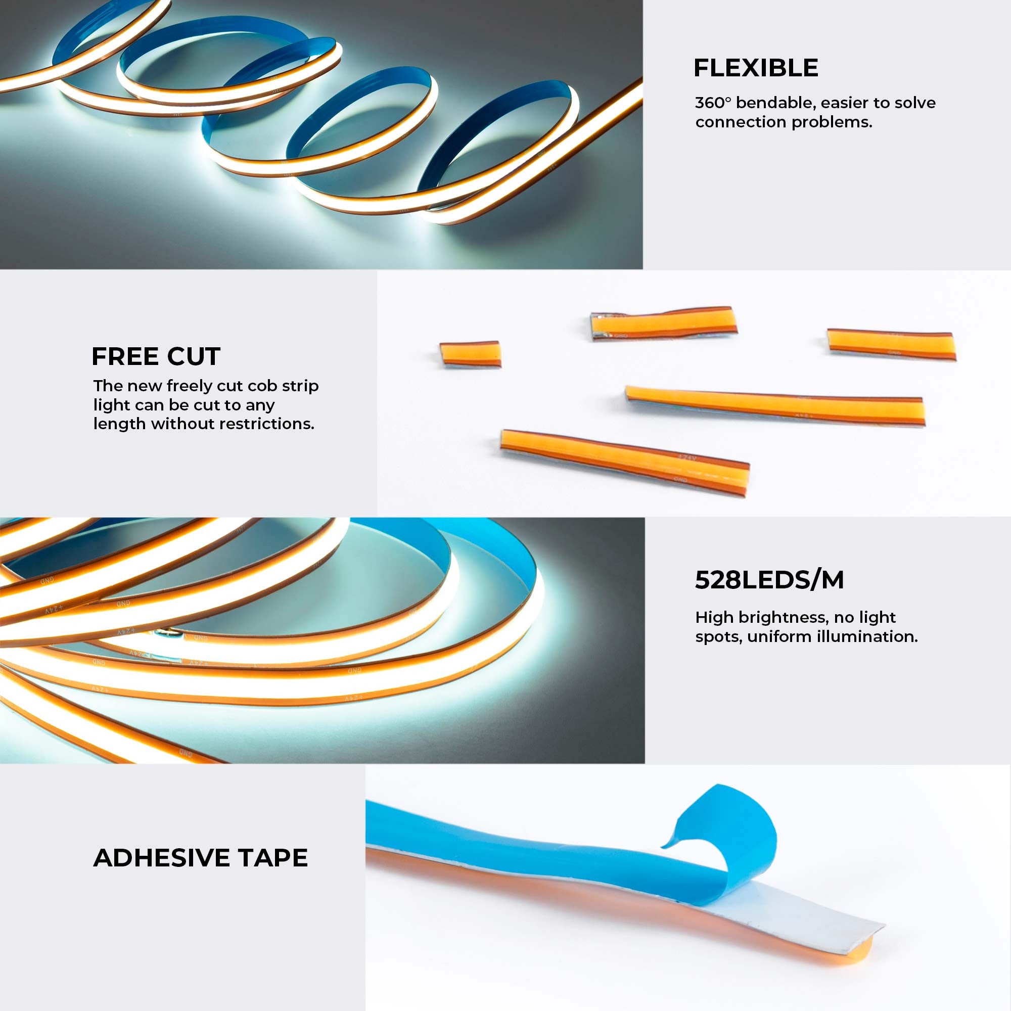 Tira LED COB 24V DC -Monocolor - FREE CUT - 11W/m - 8mm - IP20 - Rollo de 10 metros (13)