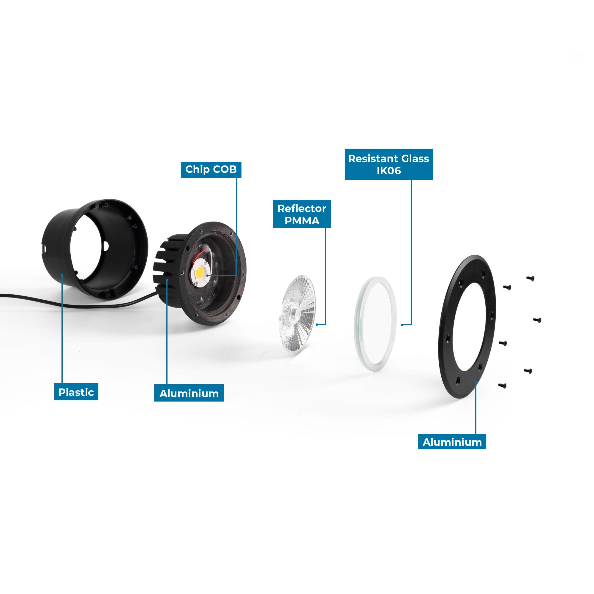 Baliza LED exterior suelo 18W RGB - 12V DC - IP67 - Ø15cm -30º (43)