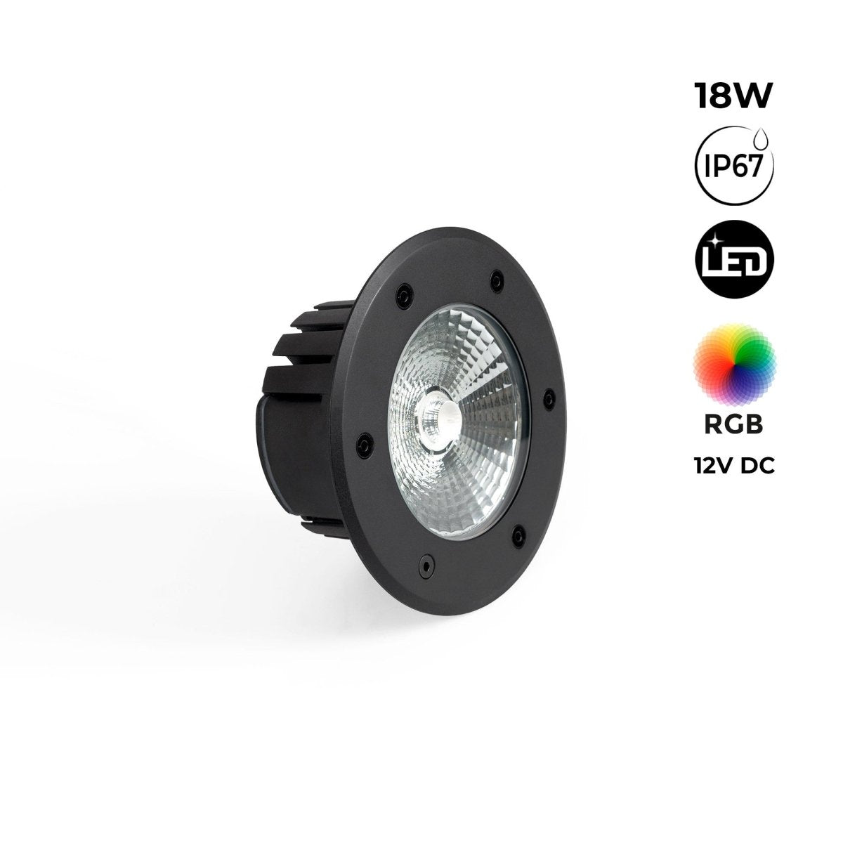 Baliza LED exterior suelo 18W - 12V DC - IP67 - Ø15cm -30º - RGB/3000K - Barcelona Led-