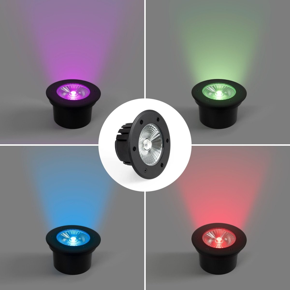 Baliza LED exterior suelo 18W - 12V DC - IP67 - Ø15cm -30º - RGB/3000K - Barcelona Led-