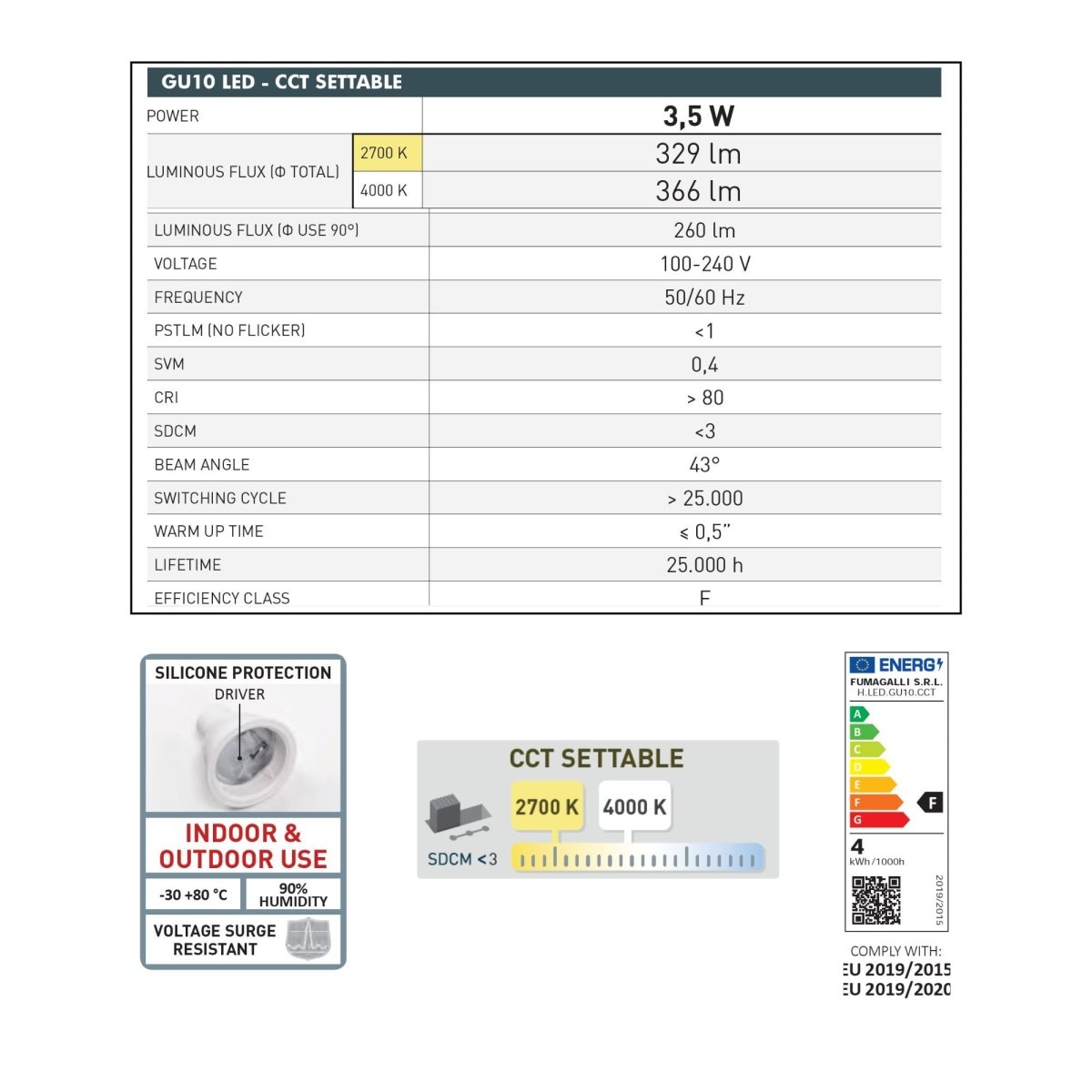 Foco LED con estaca FUMAGALLI MINITOMMY CCT GU10 3,5W - Barcelona Led-