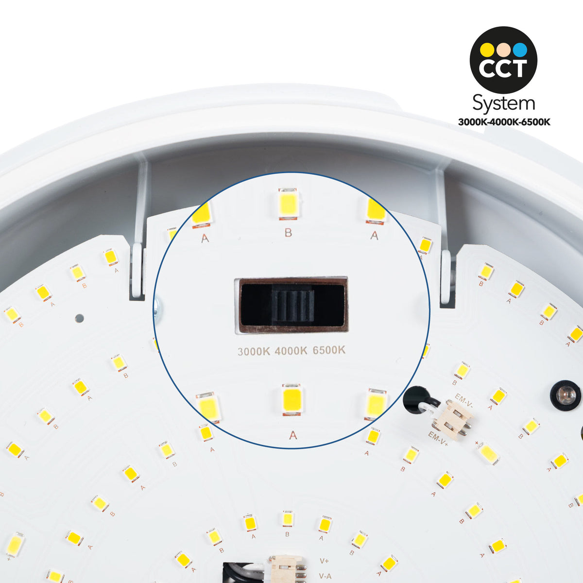 Plafón LED de techo estanco con sensor de movimiento + Luz de emergencia - CCT - Potencia ajustable 12W-16W - Ø31cm - IP65 (5)