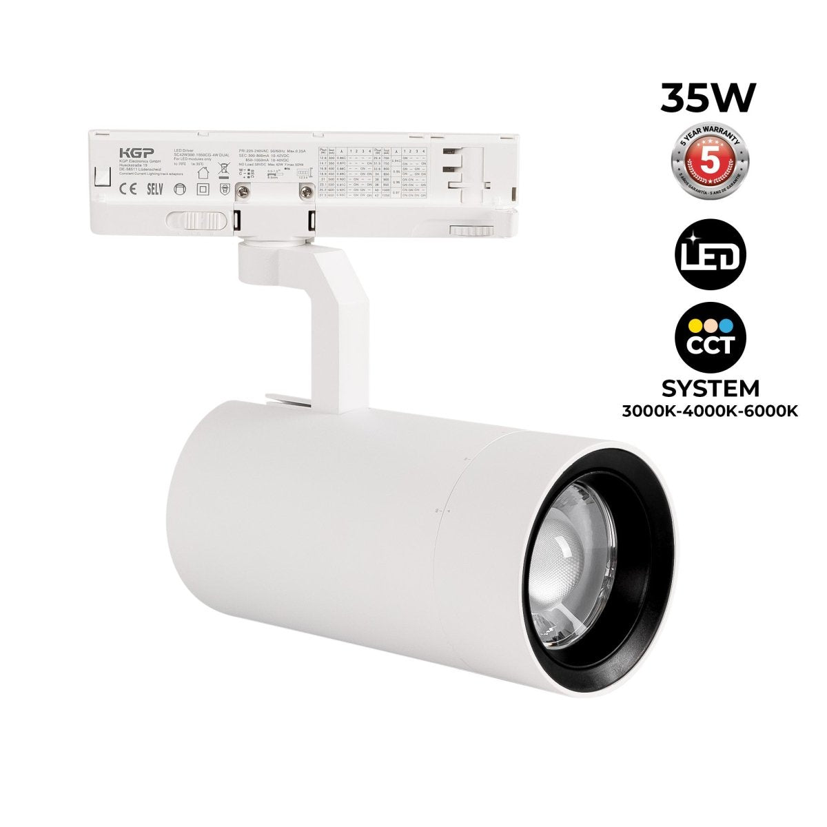 Proyector LED para carril trifásico 35W CCT - ZOOM 20º- 60º - CRI 90 - Barcelona Led-
