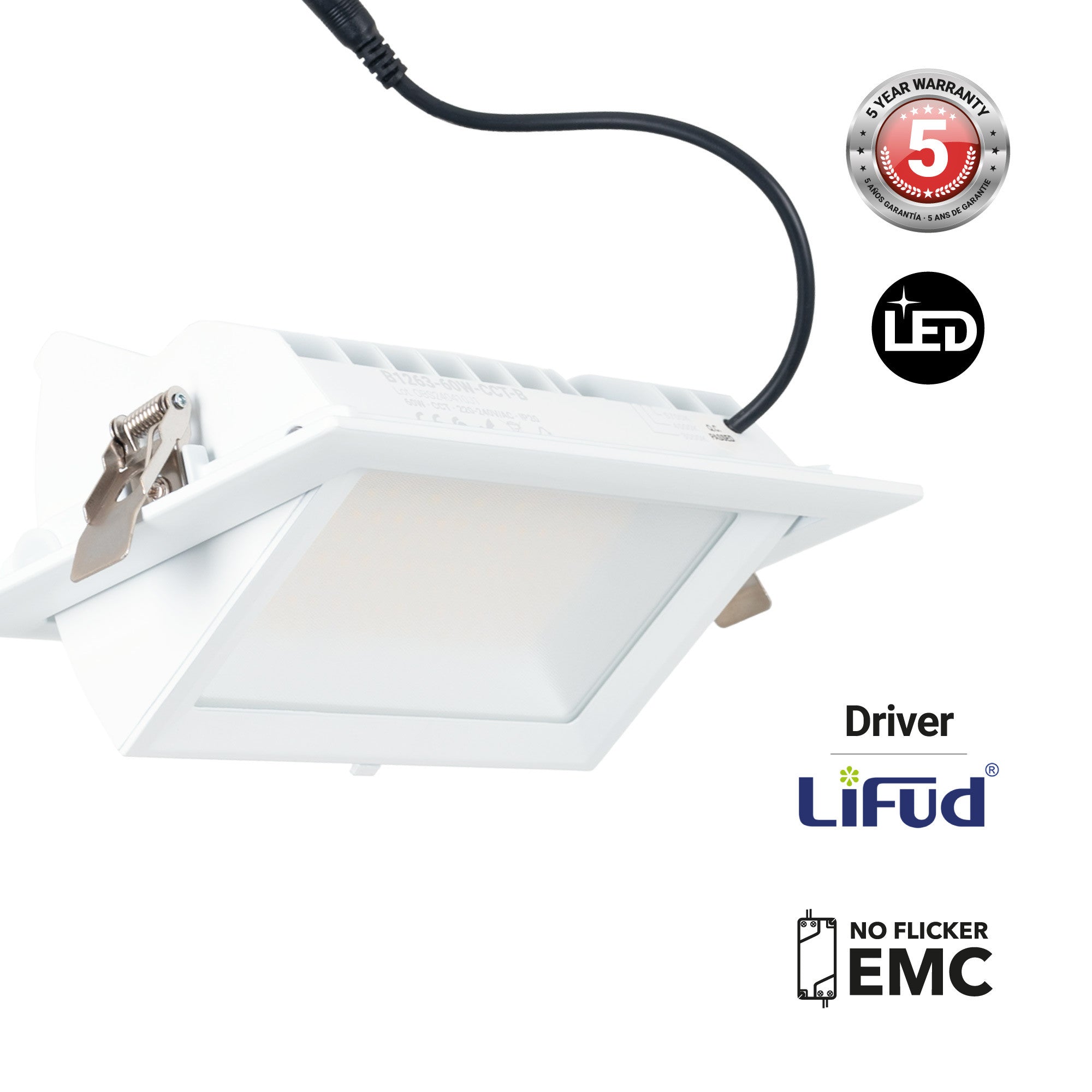 Rectangular adjustable CCT LED Downlight - 60W -White -LIFUD ...