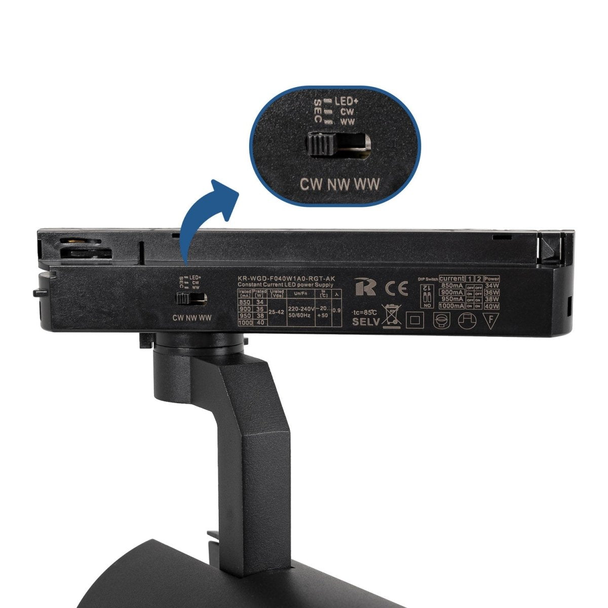 Proyector LED para carril Monofasico 35W CCT - ZOOM 20º- 60º - CRI 90 - Barcelona Led-