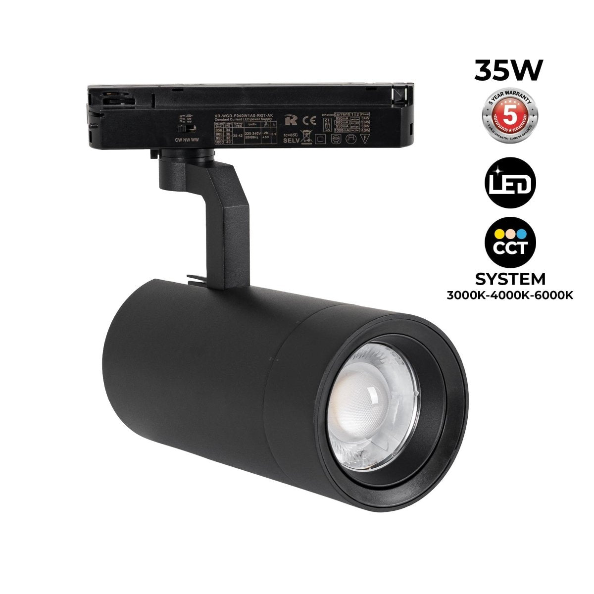 Proyector LED para carril Monofasico 35W CCT - ZOOM 20º- 60º - CRI 90 - Barcelona Led-