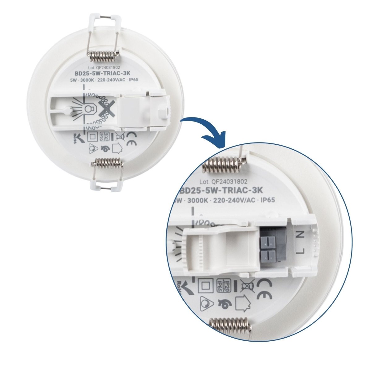 Downlight LED exterior 5W - IP65 - TRIAC regulable - Aro intercambiable - Corte Ø68mm - Barcelona Led-