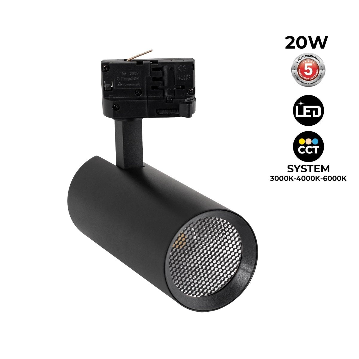 Proyector LED para carril trifásico 20W - CCT - CRI90 - 1900 lm - Barcelona Led-